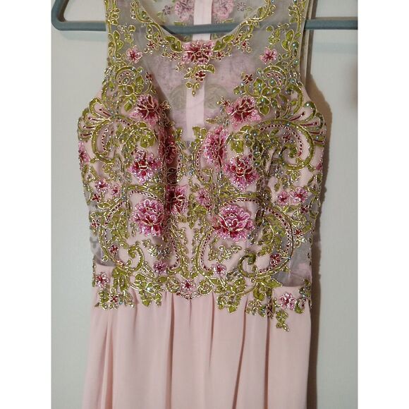 Camille La Vie Peach Embellish Lace Beaded Embroidery Cutout‎ Zip Dress Size 8 - Picture 4 of 12